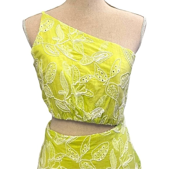 Desnude One Shoulder Middle Cut Out Tiered Maxi Dress in Chartreuse - Picture 4 of 16